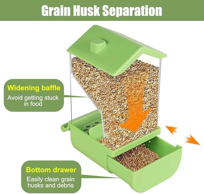 Automatic Bird Feeder with Perch, No Mess Transparent Parrot Food Dispenser for Small Medium Birds Parrots, Finches, Lovebirds, Canaries