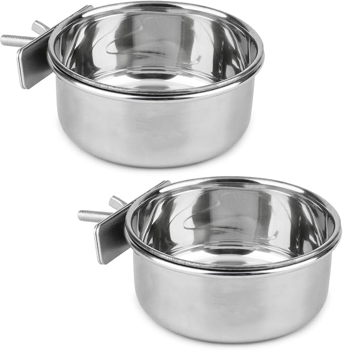 Hypeety Stainless Steel Food Water Bowl for Pet Bird Crates Cages Coop Dog Cat Parrot Bird Rabbit Pet 2PCS (Medium,4.7 * 2.1in)