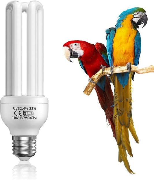 GlowUp 23W UVB Bulb for Bird, UVB 2.4 Compact Fluorescent Light Bulb E26 Birdcage Compact UVB 2.4 Lamp for Captive Birds and Reptiles