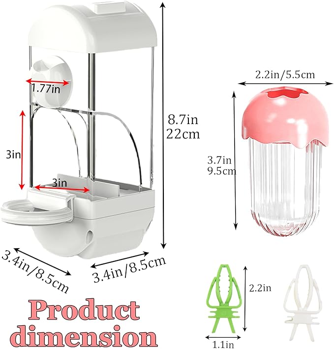 Automatic Bird Cage Feeder No Mess Bird Feeding Station Parrot Vegetable Holder Fruit Clips for Parakeet Cockatoo Canary Lovebirds Budgie (White)
