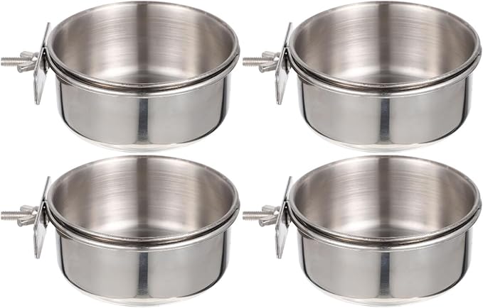 Stainless Steel Parrot Feed Cup Bird Food Bowl with Brackets 4-Pack for Cage Feeding Parakeet Cockatiel Conure Budgie 4.92X3.93X3.54In