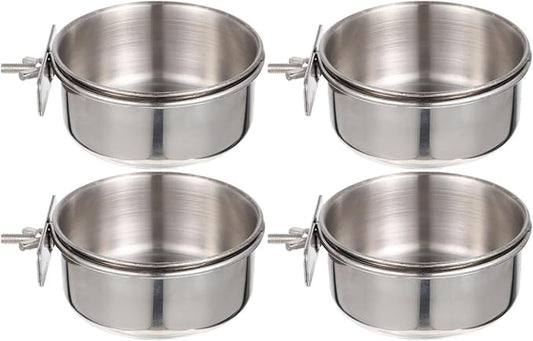 Stainless Steel Parrot Feed Cup Bird Food Bowl with Brackets 4-Pack for Cage Feeding Parakeet Cockatiel Conure Budgie 4.92X3.93X3.54In