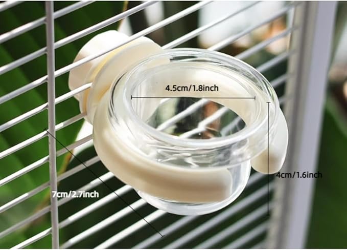 Bird Cage Feeder Portable Bird Plastic Feeding Dish Cup Detachable Bowl with Perch for Parakeet Budgies Cockatiel Lovebird Small Birds (Round,White)
