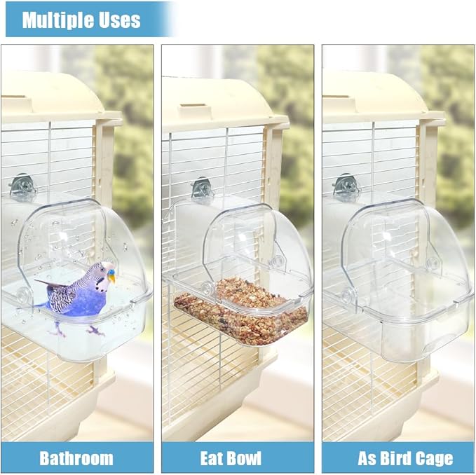 Bird Bath for Cage, Plastic Water Bowl Feeder for Pet Birds, Parrot Bathtub with Hanging Hooks for Little Bird Parrots Spacious Parakeets Portable Shower for Most Birdcage