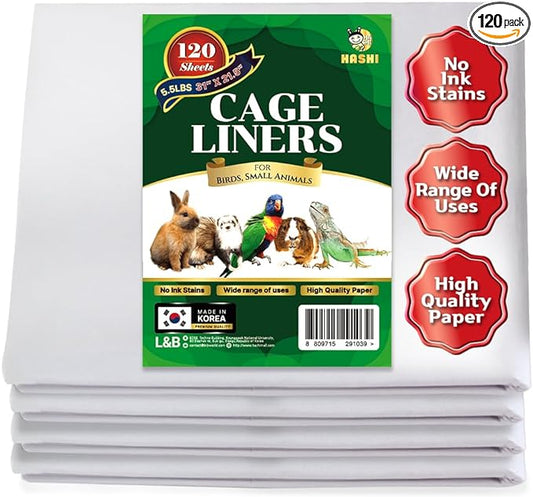 HA SHI 120 Sheets Bird Cage Liners, 31 x 21.5 Inches Pre-Cut Ink-Free Unprinted Newsprint Paper for Parrots and Small Animals