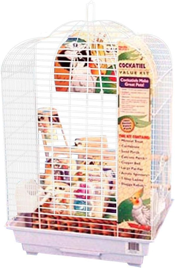 Penn-Plax Cockatiel & Small Parrot Starter Kit with Lockable Birdcage and Accessories - White