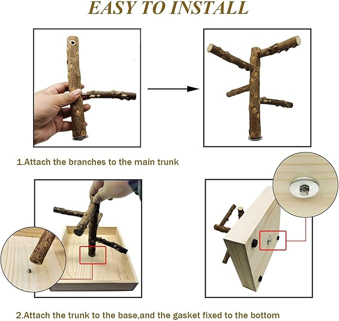 Hamiledyi Bird Perch Stand Playground Parrot Playground Tabletop Natural Wooden Perch PlayStand Platform Toys for Parrots Parakeets Lovebirds Canaries Cockatiels Conure