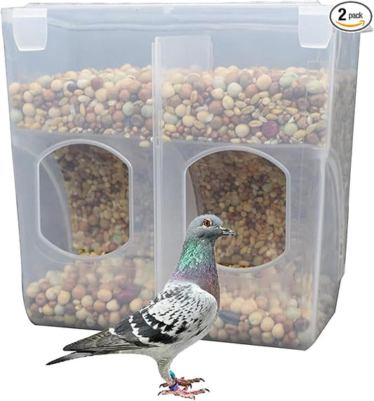 Automatic Pigeon Bird Feeder Water, Plastic Feeder Water Dispenser Drinkers for Cage, No Mess Hanging Parrot Food Bowl Container, Cage Accessories for Parakeet Quail Bird Chicken (2 Hole-Hook)