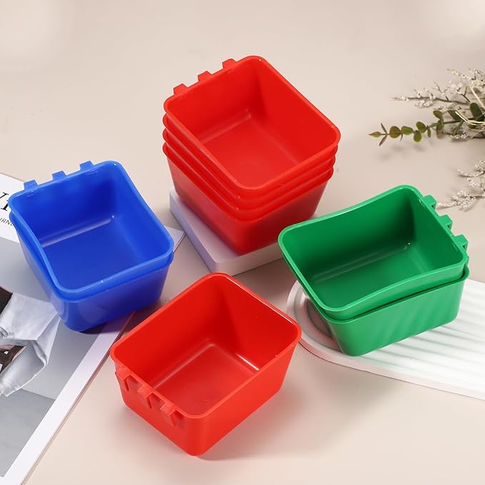 Cage Cups, 4.9x3.7x2.4 Inch Parakeet Feeder Bird Cage Accessories Hanging Food Water Dispenser, (Blue, 6 Pcs), Intended for Pet/Pigeon/Parrot/Chicken