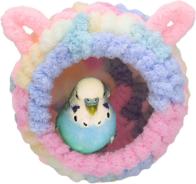 Bird Nest, Conure Breeding House Parrotlet Snuggle Hut Lovebird Bed for Conure, Lovebird, Canary, Finch, Cute Ear Design Bird Nest for Quaker Cockatiel (Colorful,M)