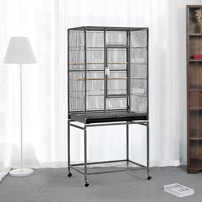 Topeakmart 53.7-inch Bird Cage with Stand Wrought Iron Construction Bird Cage for Parrots Cockatiels Conures Parakeets Budgies Finches Birdcage