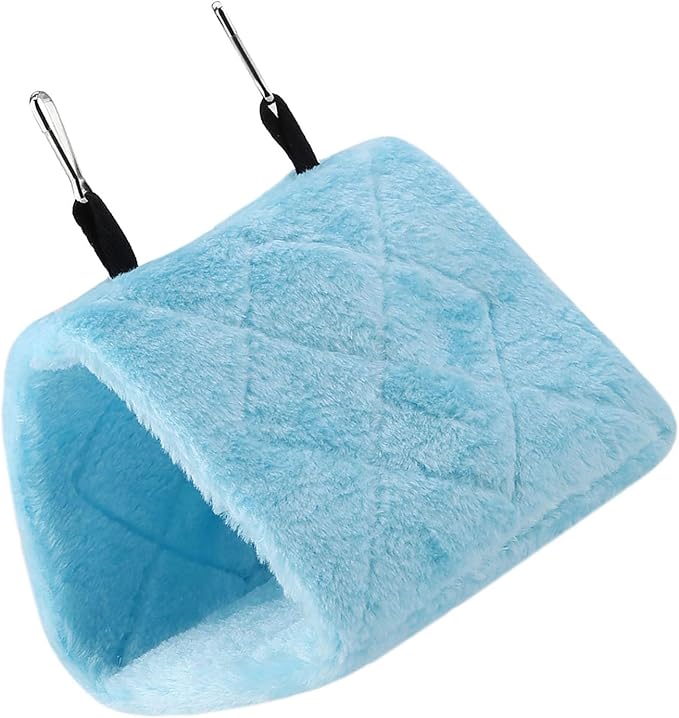 Peony Parrot Hammock Bird Nest Warm Soft Plush Hammock Hanging Cage Tent for Birds Parrot Winter Warm Bed Pet Toy Pouch Cotton Bed (S- Blue)