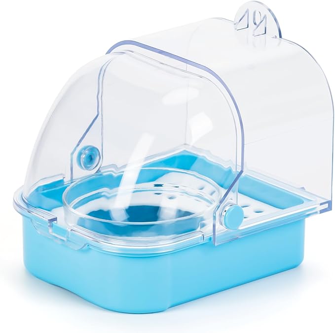 Multifunctional 3-in-1 Hanging Bath Feeding Bowl with Easy Clean Drawer Design for Parrots, Couples, Budgerigars Cage Accessories (Blue)