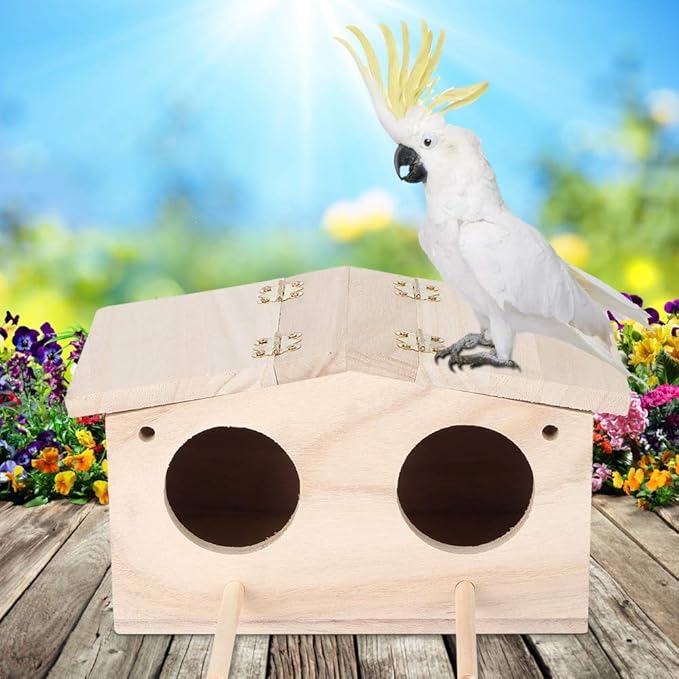 Bird House Parakeet Nesting Box, Wooden Bird House,Pet Bird Nest Kits Breeding Box Cage Birdhouse Accessories with Pack Fitting for Parrots Swallows Birds