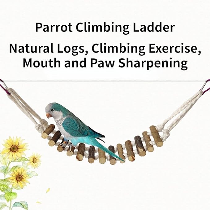 Rope Ladder Bird Toy, Wood Stairs Climbing Activity Attachment Natural Wooden Step Swing Hanging Chewing Pet Bridge Cage Birdcage Lovebirds Rodent Parakeet Parrot Cockatiel Gecko Hermit Crab