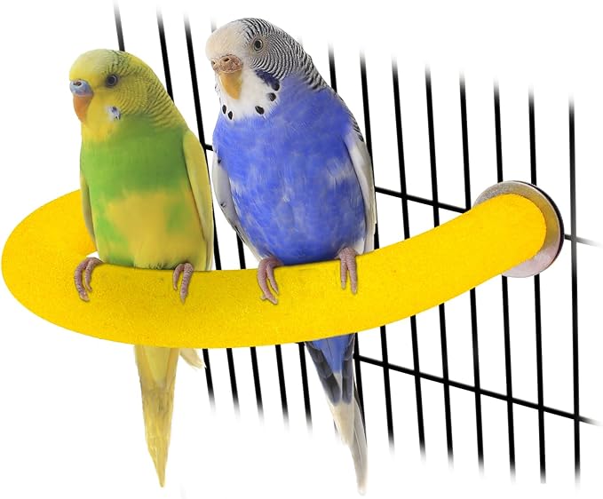 Rypet U Shape Parrot Perch Stand Toy for Paw Grinding Clean Stick Exercise, Rough-Surfaced Quartz Bird Perch Standing Cage Accessories for for Small Parakeets Cockatiels Conures Macaws (Yellow S)