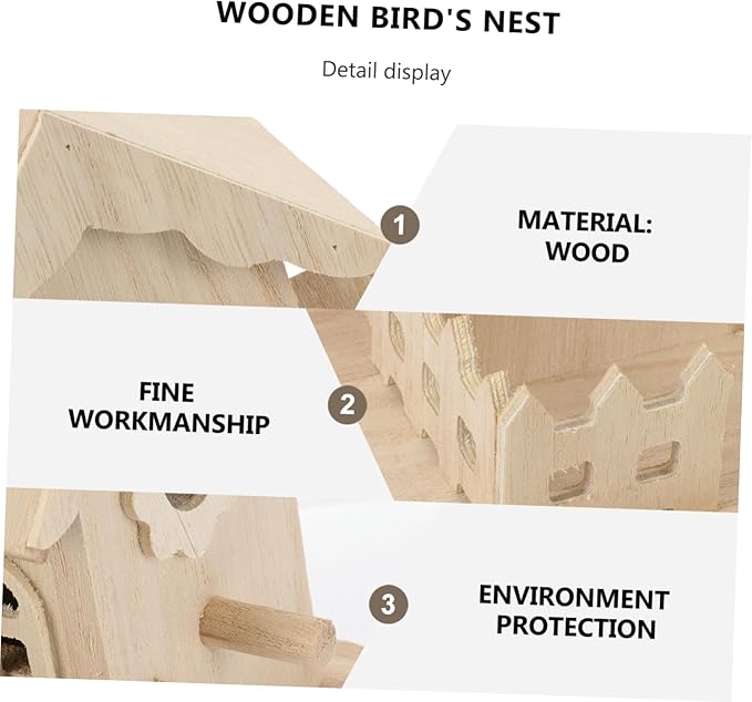SUPVOX Solid Wood Bird Nest Hanging House 7.87X4.92X7.87 Inch Wooden Birdhouse for Garden Indoor Outdoor Decor Cozy Nest for Small Birds and Pets