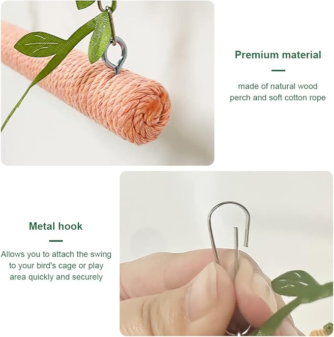 La La Pet® Hanging Wooden Pet Bird Swing with Cotton Rope Bird Cage Swing Bird Perch Swing Bird Cage Perch Bird Perch Stand Bird Swing Toy for Parrots Parakeets Cockatiels Lovebirds Peach Red