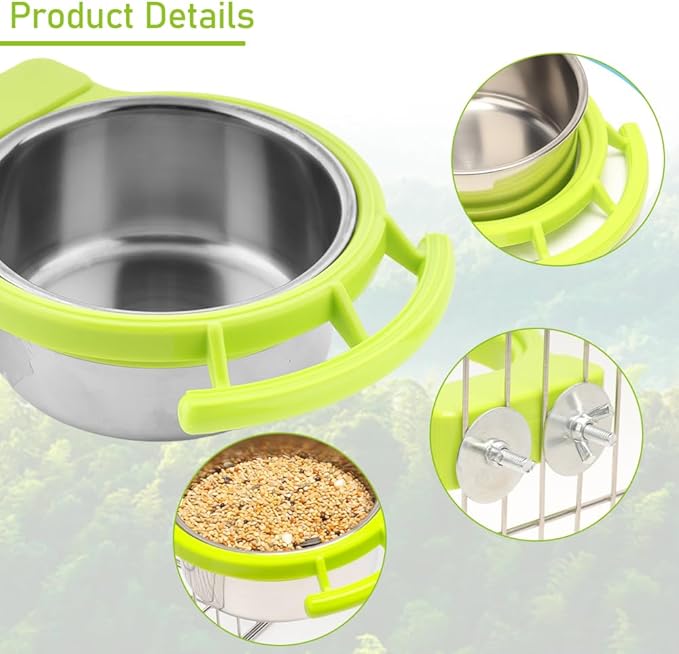 2 Pack Bird Detachable Bowl Stainless Steel Feeder Feeding Dish Water Cup Perch Stand with 2 Pcs Spoon for Bird Parrot Canary Finch Parakeet Budgie Cockatiel Lovebird