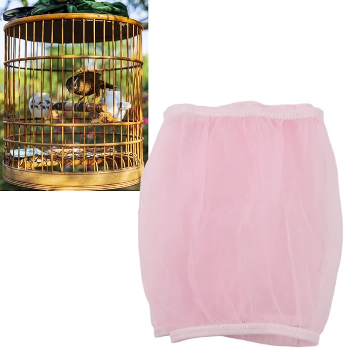 Net Yarn Bird Cage Cover, Adjustable Soft Dust Proof Net Yarn Bird Cage Net Cover, Bird Cage Cover Seed Catcher Parrots Cage Accessories for Parrot Parakeet Macaw (L Large Size)