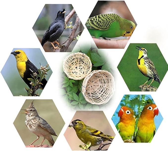 hejhncii Small Bird Nest with Metal Hook Hand Woven Bamboo Bird Eco-Friendly Birds Cages Accessory Cozy Birds Nest Hand Woven Bird Nest