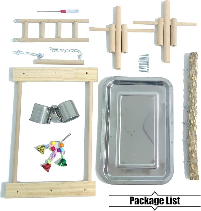PINVNBY Bird Playground Parrot Playstand Birds Play Stand Wood Exercise Perch Gym Stand Playpen Ladder with Feeder Cups Hanging Swing Toys for Parakeet Conure Cockatiel Budgie Cage Accessories