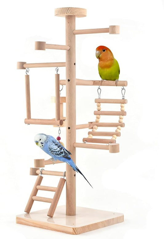 UANLANT Bird Playground Parrots Play Stand Parakeets Play Gyms Set Toy Birdcage Stand Perch Table Top Activity Center Conures Wood Playpen Platform Ladder Swing for Cockatiel Budgies Lovebirds