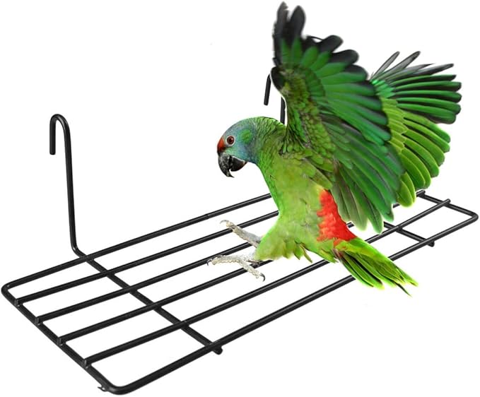 TEHAUX Bird Perch, Bird Cage Grid Perch Parrot Platform Grid Frame Parrot Stand Shelf for Cage Playground s Toys Standing for Parakeet Cockatiel - Black 1pc