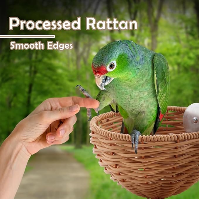 VTurboWay 1 Pack Bird Rattan Nest with 1 Pcs Nest Mat Parrot Egg Laying and Breeding Nest for Parrots Cockatiels Budgerigars Finches Canaries