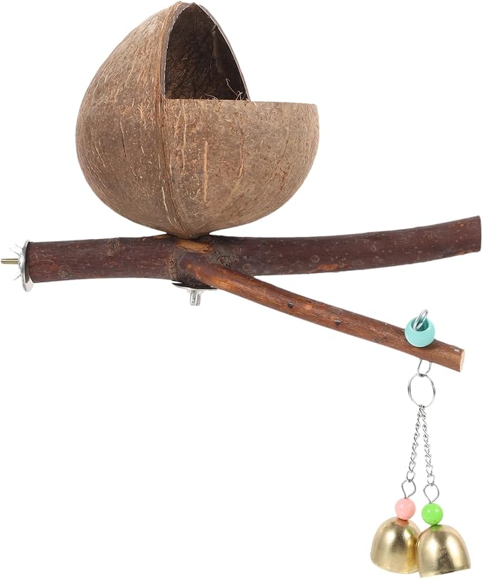 Ipetboom Coconut Bird Nest: Natural Coconut Shell Bird Nest - House Hut Cage with Perch Bell House - Hut Cage for Pet Parrot Parakeet