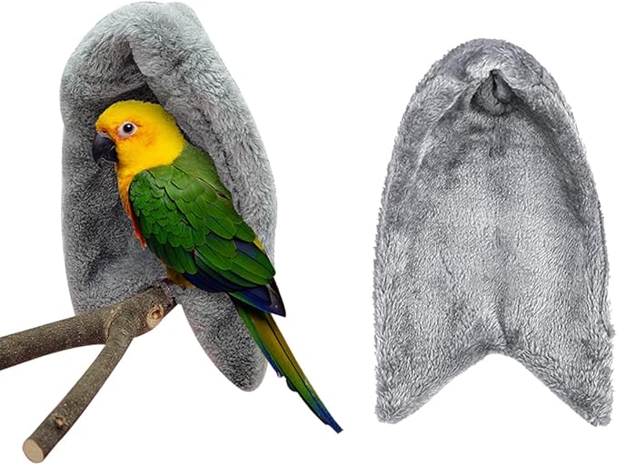 Suxgumoe Comfort Corner Fleece Bird Blanket, Bird Parrot Nest Hanging Toy, Warm Bird Nest for Cage, Hanging Hammock Toy for Parakeet Cockatiel Pigeon (Large, Grey)