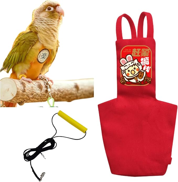 MANON ROSA Bird Diapers Leash Set Washable Reusable Handmade Flight Suit Waterproof Inner Layer - Protective Parrot Nappy Clothes Parakeets Macaws Budgies Canaries (Red3,Green-cheeked Conures)