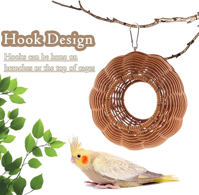 VTurboWay Bird Rattan Nest Chew Resistant Nest Hanging House Parrot Breeding Hideout for Bird Parrot Cockatiel Budgie Parakeet Finch Canary (Double Entrance)
