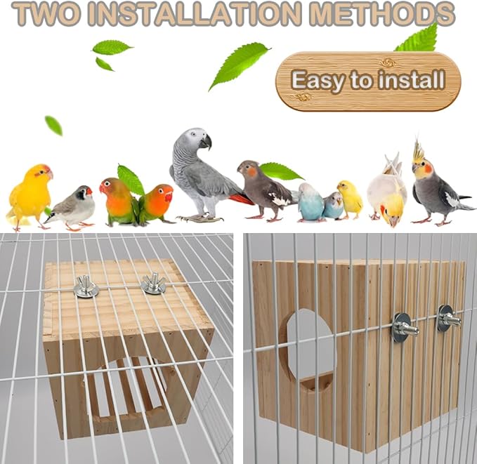 DQITJ Bird Cage House Nesting Box Wooden Breeding Nest for Small Bird Parrot Budgie Conure Lovebird Finch Parakeet Cockatiel