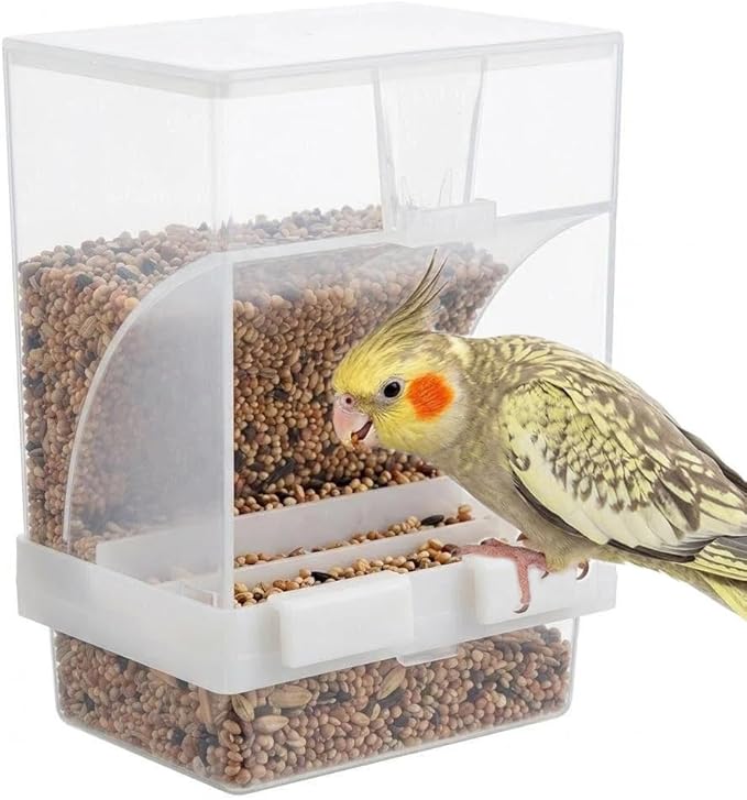 Hypeety Automatic Bird Feeder No Mess Pet Feeder Seed Food Container Perch Cage Accessories for Budgerigar Canary Cockatiel Finch Parakeet