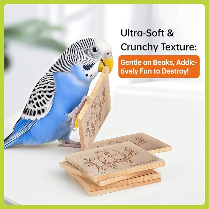 Natural Balsa Wood Bird Chew Toys,20 Pack Soft Wooden Slices with Cute Prints, Safe Shredding & Foraging Toys for Budgies, Parakeets, Lovebirds, Cockatiels and Small Birds