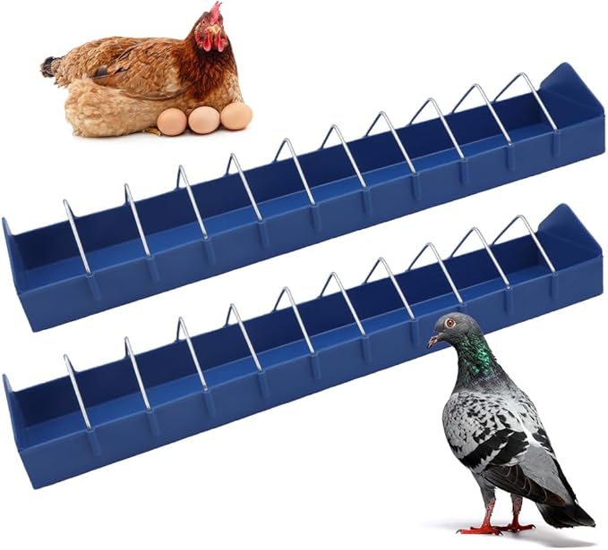 2 Pack Large Pigeon Feeder 11 Slot Thick Durable Container Feeding Dish Food Dispenser with Removable Steel Wires for Pigeon Chicken Duck Bird Parrot Poultry