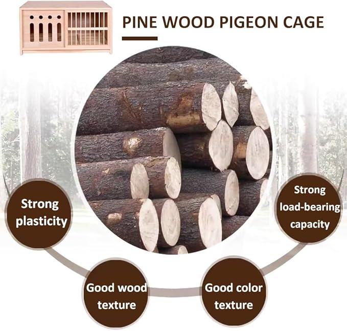 Large Pigeon Cage, Solid Wood Sliding Door Bird Cage, Light-Proof Door Outdoor Pigeon Nest Box, Removable Tray(27.6IN*2)