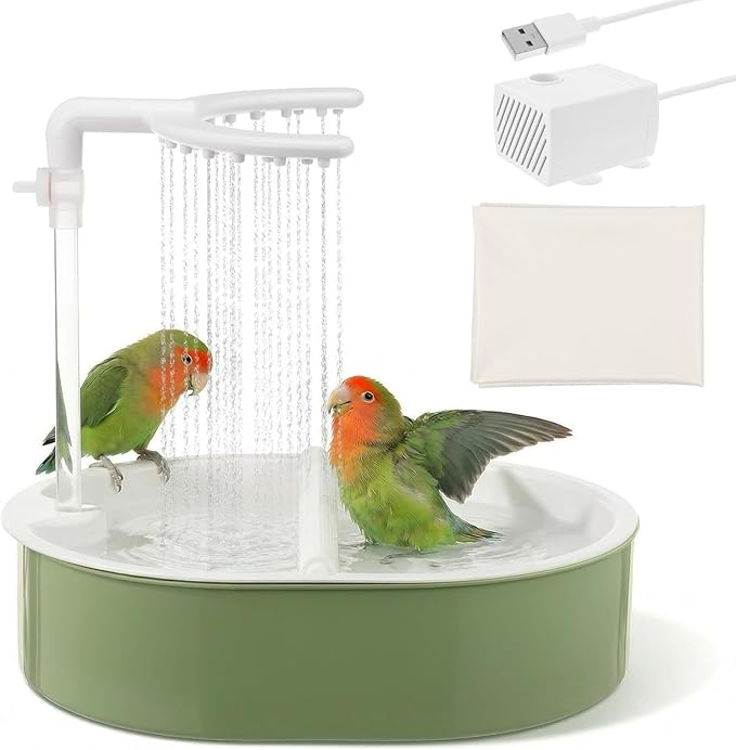 Automatic Birds Shower, Bird Accessories, Birds Bath Tub with Circulating Water Faucet, Bird Shower Fountain, Indoor Fountain with USB Pump for Small to Medium Pet Birds