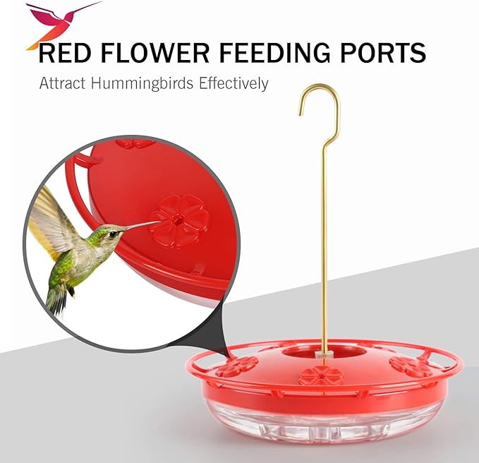 eWonLife Hummingbird Feeders for Outdoors, 2 Pack 16 oz Leak-Proof Dish-Style Humming Bird Feeder with Built-in Ant Moat, 5 Bee Proof Feeding Ports, Easy Clean, BPA Free Plastic, Hanging Garden Decor