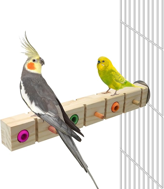 Parrot Bird Wood Perch Platform Corner Stand Shelf for Birds Budgie Parakeet Cockatiel Conure Cockatoo Macaw（F）