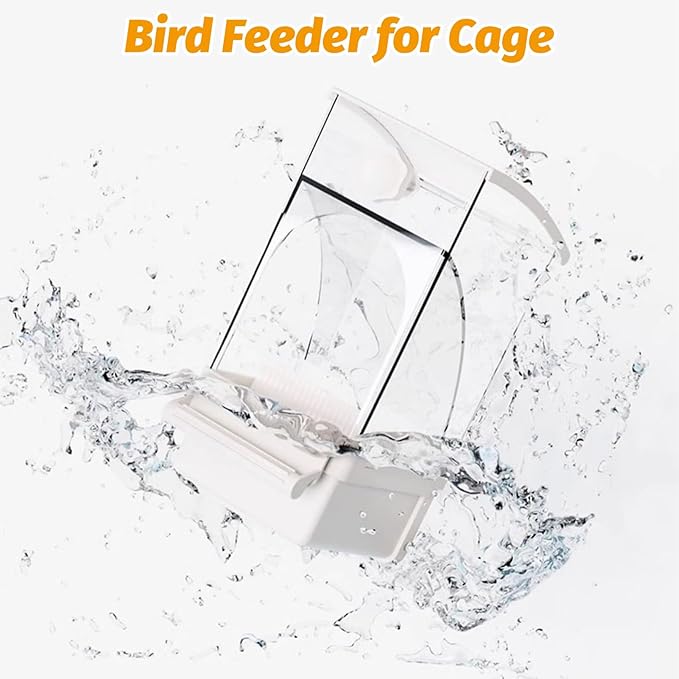 BNOSDM No Mess Bird Feeder Transparent Automatic Bird Cage Feeder with Perch Acrylic Parrot Food Container Parakeet Cage Accessories for Parakeets, Budgies, Cockatiel, Finch, Canary, Lovebird (White)
