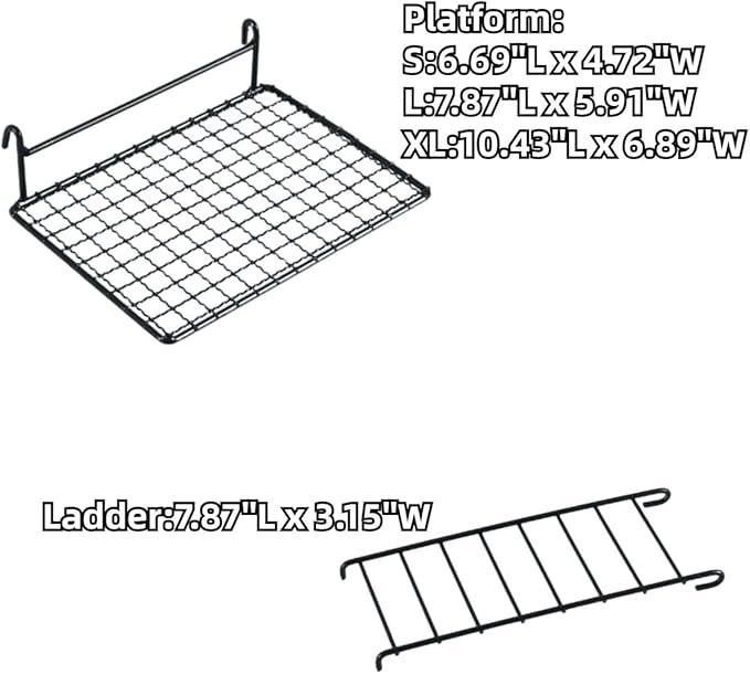 Anti-bite Metal Breathable Bird Cage Platforms with Ladders, Hanging Platforms for Bird Cage, Expand Space Inside The Cage, Suitable for Rats,Conures (Small & X-Large Platforms & 2 Ladders)
