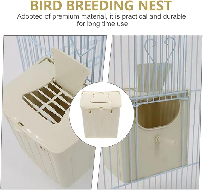 POPETPOP Parakeet Nesting Box Plastic Bird Breeding Nest with Hinged Cover for Bird Cage Mounted Small Birds Like Cockatiels Lovebirds Budgies 5.11X5.11X3.93In Easy to Clean