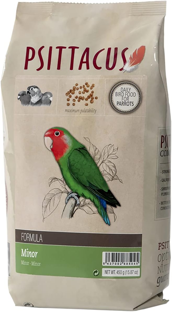 Psittacus Minor 1 lb | Complete Pellet Diet for Lovebirds, Parrotlets and Green Cheeks | Premium Food for Birds, 100% no-GMO