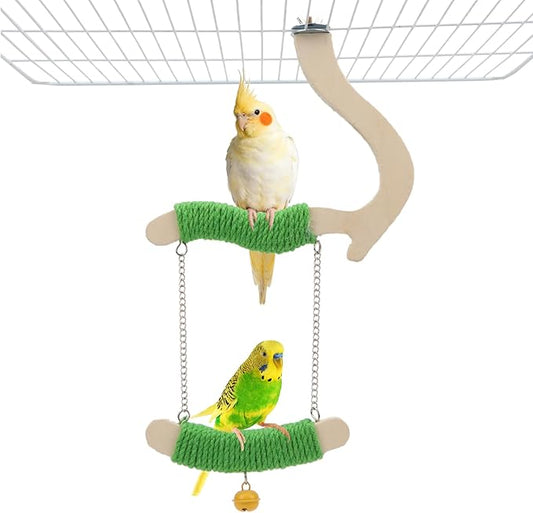 Litewoo Bird Swing Toys Wood Bird Perch Stand Hanging Parrots Swing Chewing Toy Cage Accessories for Budgies Parakeets Cockatiels Conures Lovebirds Finches (S)