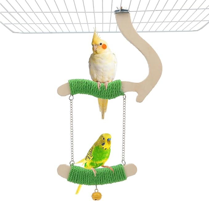 Litewoo Bird Swing Toys Wood Bird Perch Stand Hanging Parrots Swing Chewing Toy Cage Accessories for Budgies Parakeets Cockatiels Conures Lovebirds Finches (M)