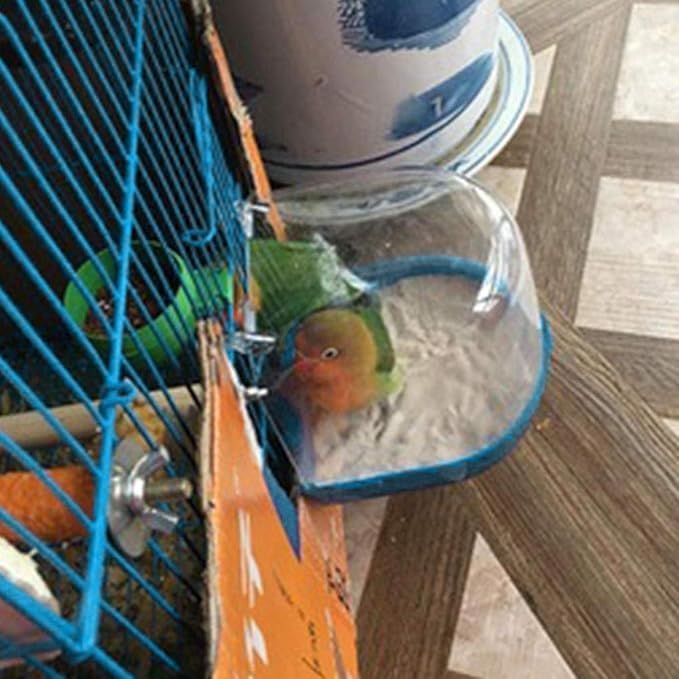 Blue Acrylic Bird Bath for Cage, Pet Bird Parrot Supplies, Transparent Bathing Tub Shower Box, Hanging Cage Decor