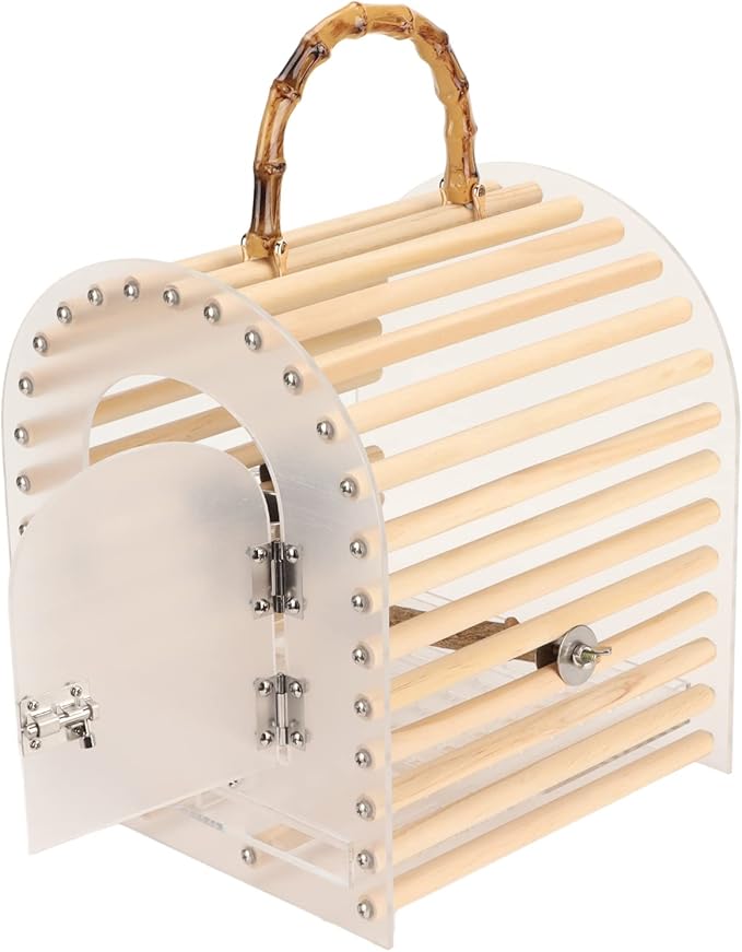 Portable Bird Cages, Clear View Bird Carrying Cage Hand Held Travel Birdcage with Perch for Small Bird Lightweight Bird Carrier
