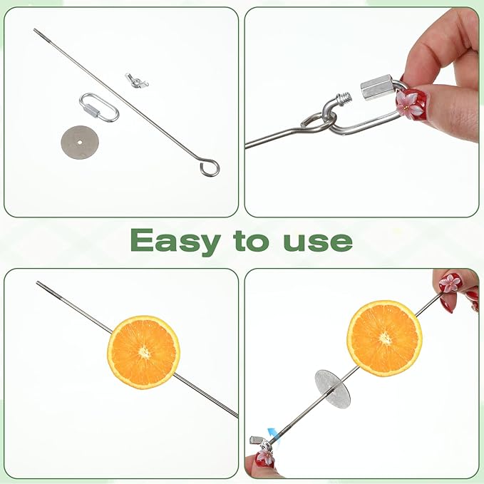 2 Pcs Bird Cage Food Holders, Stainless Steel Bird Feeder for Cage Parrot Foods Fruit Vegetable Stick Holder with Hook for Parakeets, Budgies, Macaws (2 Sizes)